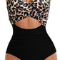 Black Leopard 2-tone Crossed Cutout Backless Monokini