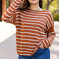 Brown Stripe Drop Shoulder Casual Sweater