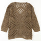 Khaki Hollowed Knit V Neck Dolman Sleeve Sweater