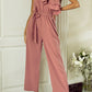 Dusty Pink One Shoulder Ruffle Trim Belted Jumpsuit