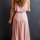 Light Pink Spaghetti Straps V Neck Ruffled Split Long Dress