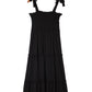 Black Tie Strap Smocked Frill Tiered Midi Dress