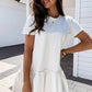 White Frilly Splicing Hem Short Sleeve Casual Dress