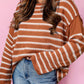 Brown Stripe Drop Shoulder Casual Sweater