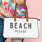 White BEACH PLEASE Print Large Canvas Tote Bag