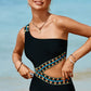 Black Zigzag Accent Cutout One Shoulder Teddy Swimwear