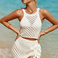 White Hollowed Crochet Cropped 2 Piece Beach Dress