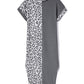 Gray Contrast Solid Leopard Short Sleeve T-shirt Dress with Slits