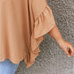 Smoke Gray Plus Size Ruffled Batwing Sleeve V Neck Blouse