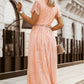 Pink V Neck High Waist Lace Maxi Dress