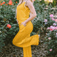 Yellow Crinkled U Neck Tank Top and Wide Leg Pants Set