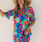 Multicolor Split V Collar Ruffle Sleeve Floral Shift Dress