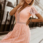 Pink V Neck High Waist Lace Maxi Dress