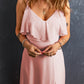 Light Pink Spaghetti Straps V Neck Ruffled Split Long Dress