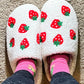 White Cute Fuzzy Strawberry Pattern Home Slippers