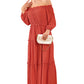 Orange Off Shoulder Balloon Sleeve Cutout Ruffled Maxi Dress