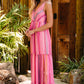 Pink Western Printed Tassel Tie V Neck Wrap Maxi Dress