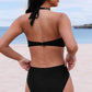 Black Halter O-ring Ruched Bust One Piece Swimsuit