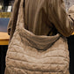 Light French Beige Quilted Zipper Large Shoulder Bag