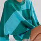 Green Checkered Side Slits Drop Shoulder Oversized Sweater