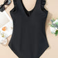 Black Ruffled Trim Ruched One Piece Bathing Suit