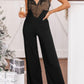 Black Lace V Neck Bodice Spaghetti Straps Wide Leg Jumpsuit