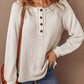 Oatmeal Waffle Knit Buttoned Front Raglan Sleeve Loose Blouse