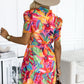 Multicolor Summer Floral Print V Neck Short Sleeve Dress