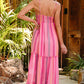 Pink Western Printed Tassel Tie V Neck Wrap Maxi Dress