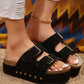 Black Suede Buckle Decor Footbed Sandal Slippers