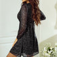 Black Glitter Mesh Overlay V Neck Long Sleeve Dress