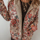 Beige Vintage Paisley Floral Printed Sherpa Lined Hooded Jacket