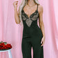 Black Lace V Neck Bodice Spaghetti Straps Wide Leg Jumpsuit