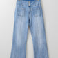 Light Blue Fly Button Exposed Seam Patched Pocket Flare Jeans