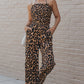 Leopard Print Halter Neck Backless Wide Leg Jumpsuit