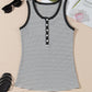 White Stripe Ribbed Knit Buttoned U Neck Tank Top