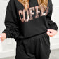 Black Sequined COFFEE Loose Fit Sweatshirt and Shorts Set