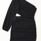 Black  Asymmetric One Shoulder Cutout Bodycon Dress