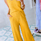 Yellow Crinkled U Neck Tank Top and Wide Leg Pants Set