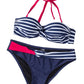 Blue Halter Bandeau Striped Bikini